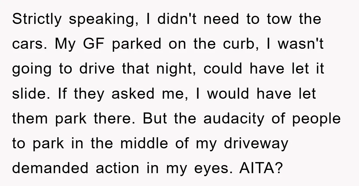 Strictly speaking, I didn't need to tow the cars. My GF parked on the curb, I wasn't going to drive that night, could have let it slide. If they asked...