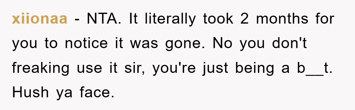 xiionaa - NTA. It literally took 2 months for you to notice it was gone. No you don't freaking use it sir, you're just being a b__t. Hush ya face.