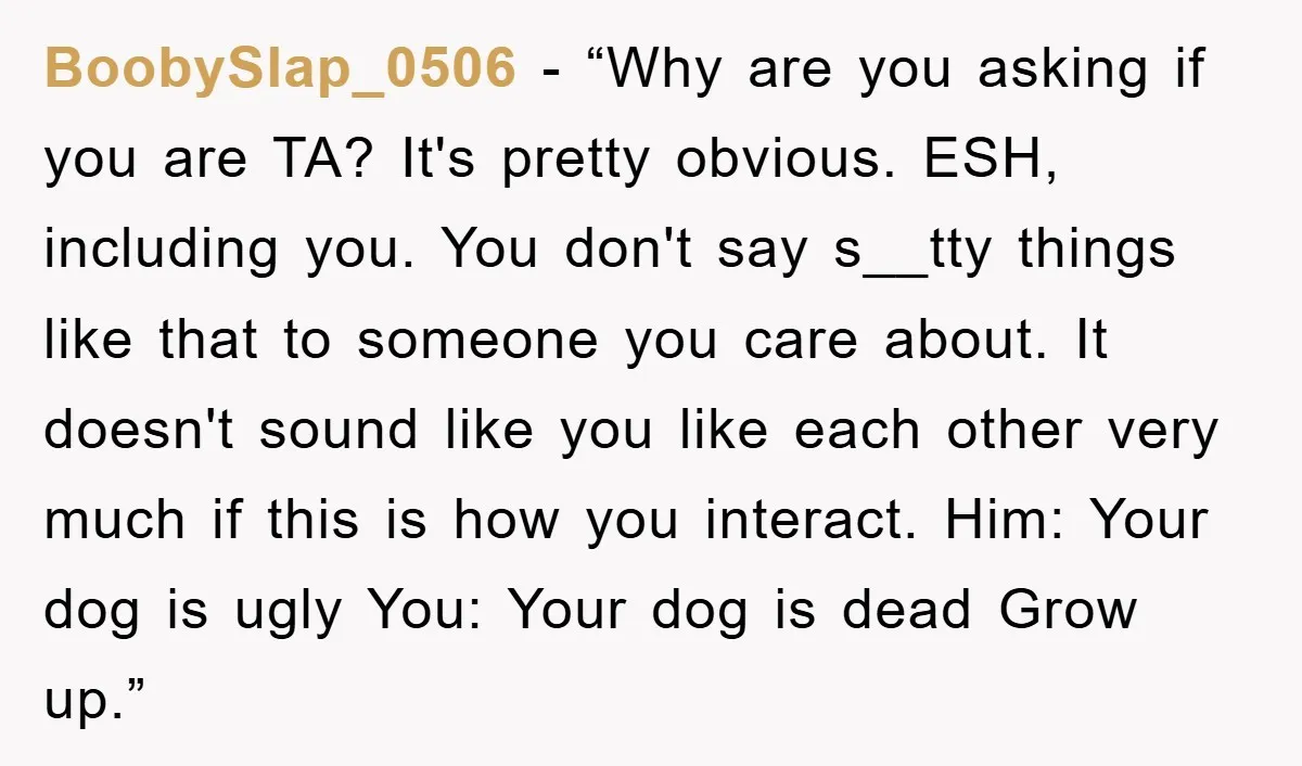 BoobySlap_0506 - “Why are you asking if you are TA? It's pretty obvious. ESH, including you. You don't say s__tty things like that to someone you care about. It doesn't...