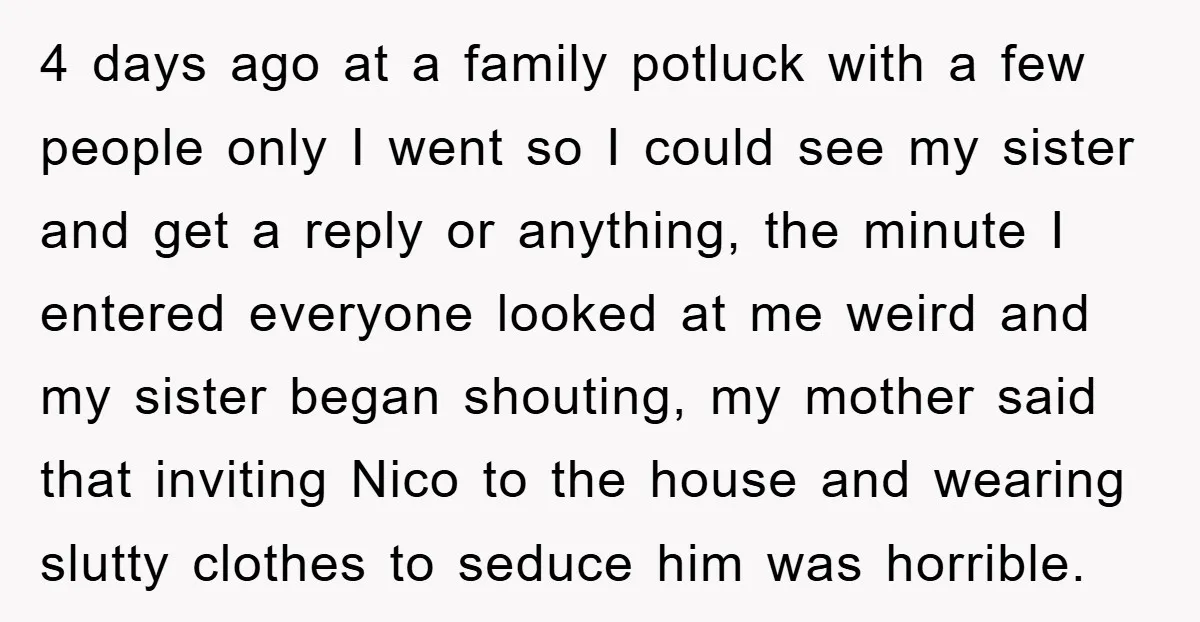 4 days ago at a family potluck with a few people only I went so I could see my sister and get a reply or anything, the minute I entered...