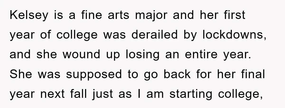 Kelsey is a fine arts major and her first year of college was derailed by lockdowns, and she wound up losing an entire year. She was supposed to go back...