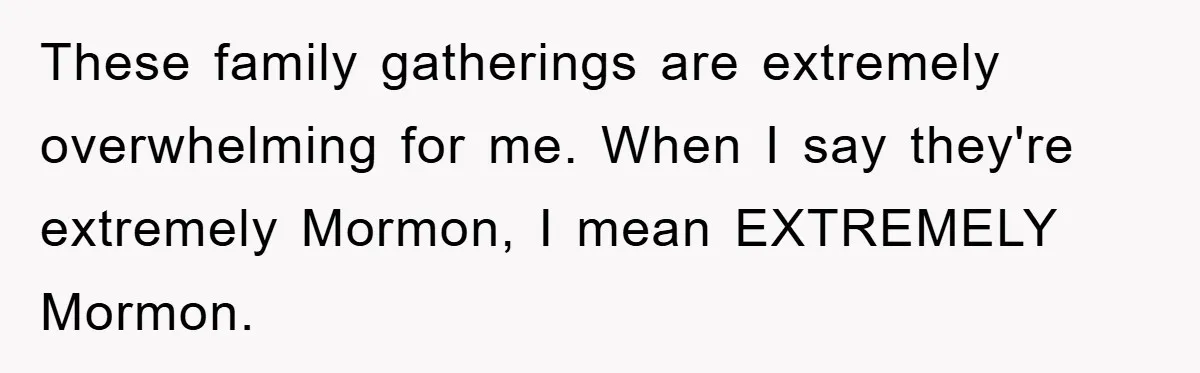 These family gatherings are extremely overwhelming for me. When I say they're extremely Mormon, I mean EXTREMELY Mormon.
