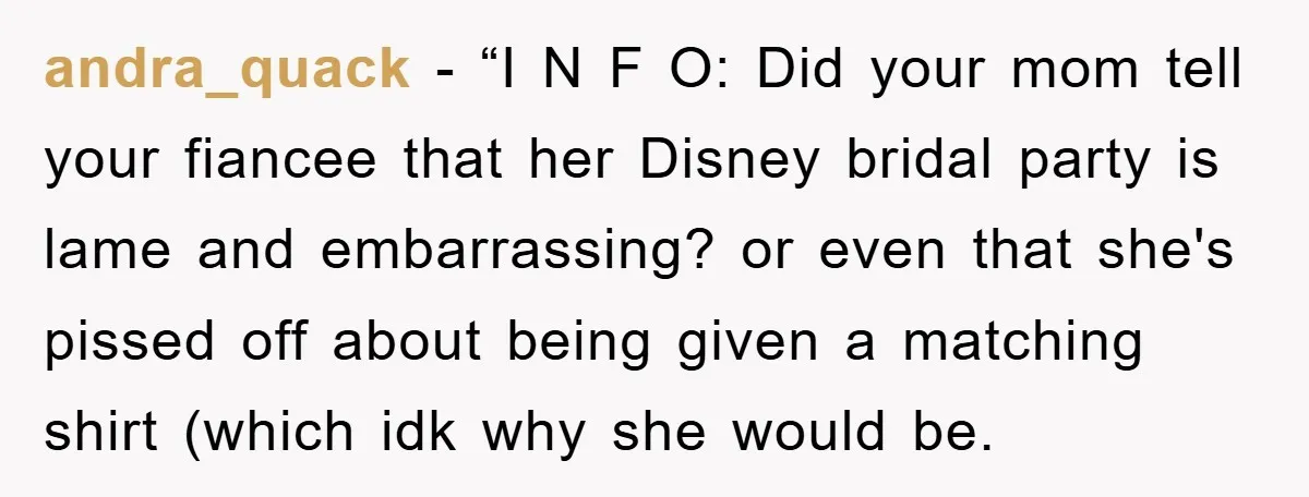 andra_quack - “I N F O: Did your mom tell your fiancee that her Disney bridal party is lame and embarrassing? or even that she's pissed off about being given...