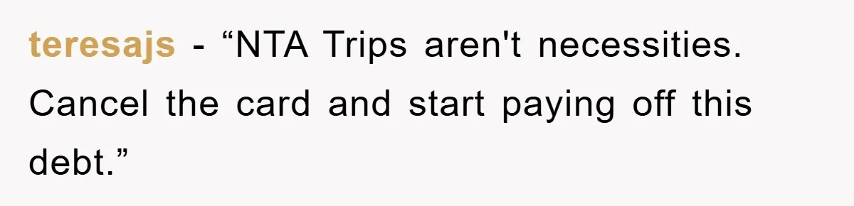 teresajs - “NTA Trips aren't necessities. Cancel the card and start paying off this debt.”