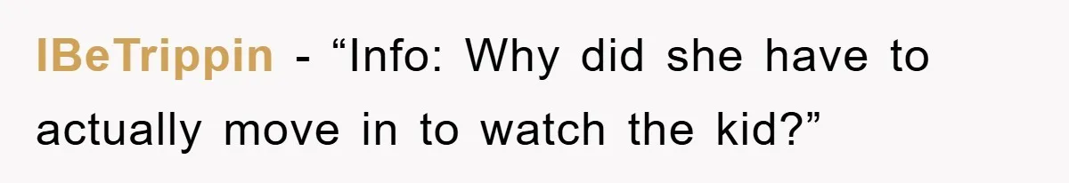IBeTrippin - “Info: Why did she have to actually move in to watch the kid?”