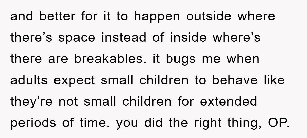 and better for it to happen outside where there’s space instead of inside where’s there are breakables. it bugs me when adults expect small children to behave like they’re not...