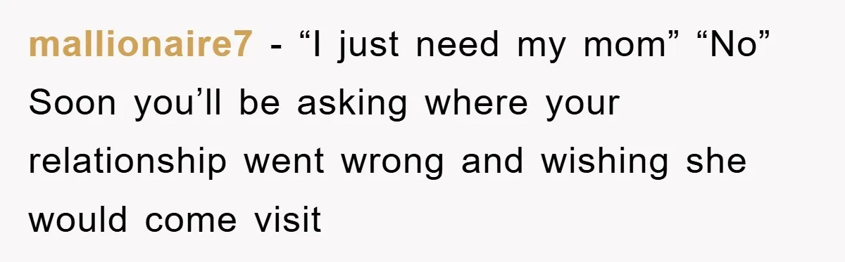 mallionaire7 − “I just need my mom” “No” Soon you’ll be asking where your relationship went wrong and wishing she would come visit