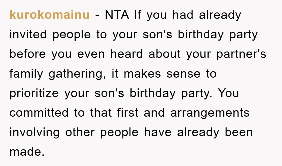 kurokomainu − NTA If you had already invited people to your son's birthday party before you even heard about your partner's family gathering, it makes sense to prioritize your son's...