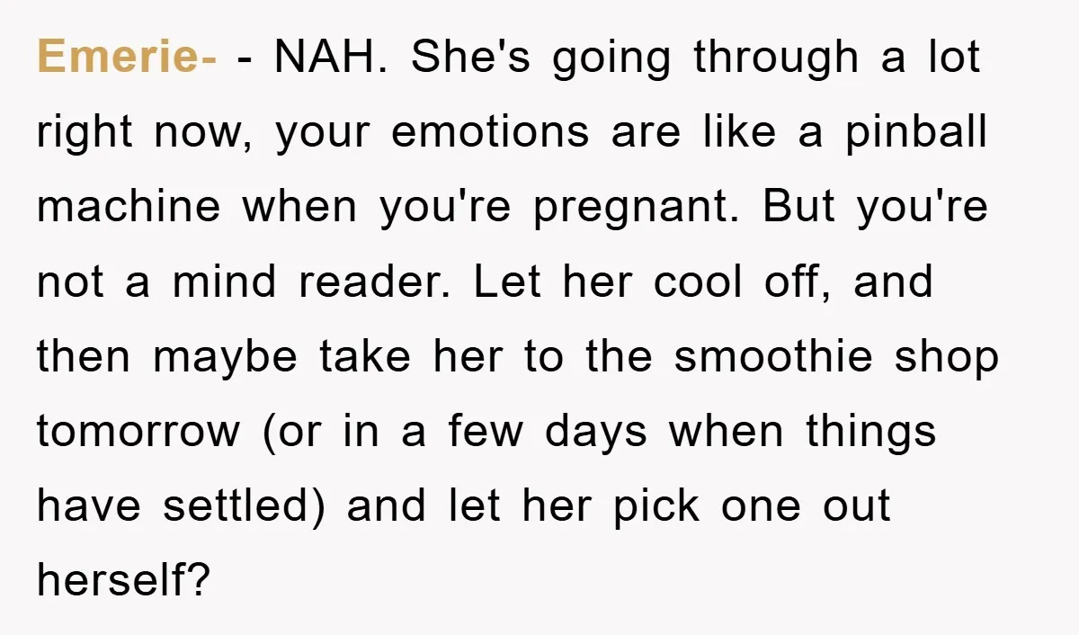 Emerie- − NAH. She's going through a lot right now, your emotions are like a pinball machine when you're pregnant. But you're not a mind reader. Let her cool off,...
