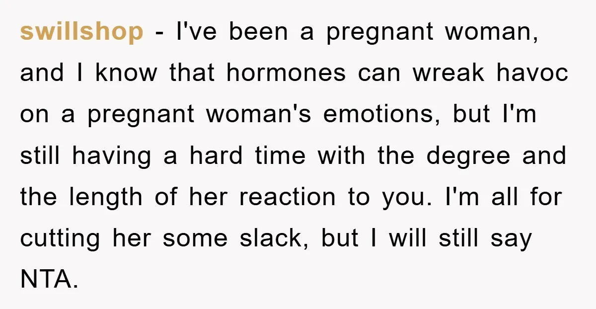 swillshop − I've been a pregnant woman, and I know that hormones can wreak havoc on a pregnant woman's emotions, but I'm still having a hard time with the degree...