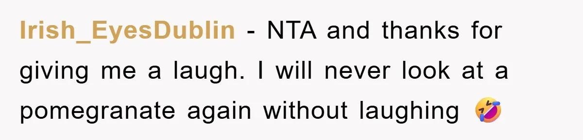 Irish_EyesDublin − NTA and thanks for giving me a laugh. I will never look at a pomegranate again without laughing 🤣