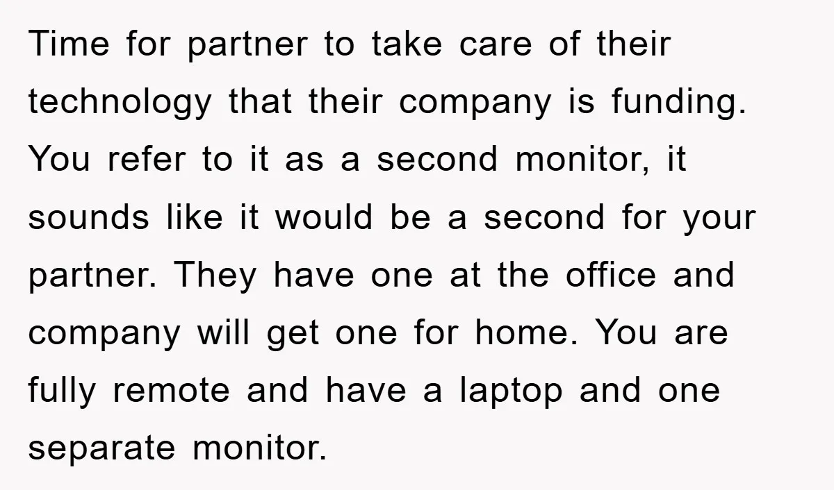 Time for partner to take care of their technology that their company is funding. You refer to it as a second monitor, it sounds like it would be a second...