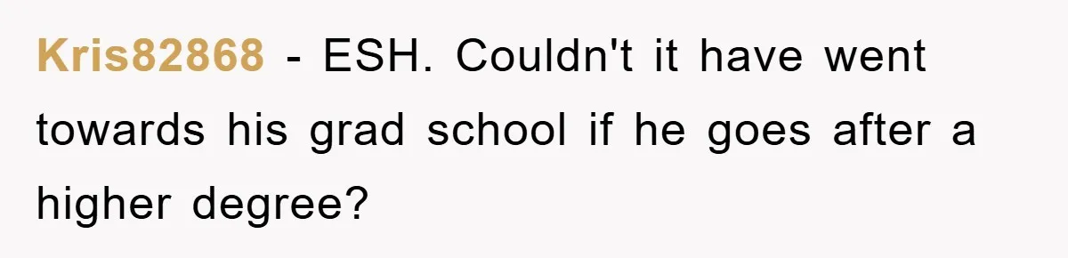 Kris82868 − ESH. Couldn't it have went towards his grad school if he goes after a higher degree?