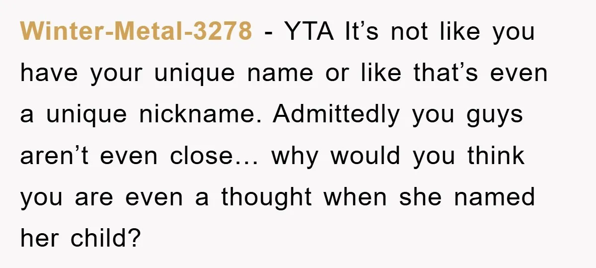 Winter-Metal-3278 − YTA It’s not like you have your unique name or like that’s even a unique nickname. Admittedly you guys aren’t even close… why would you think you are...
