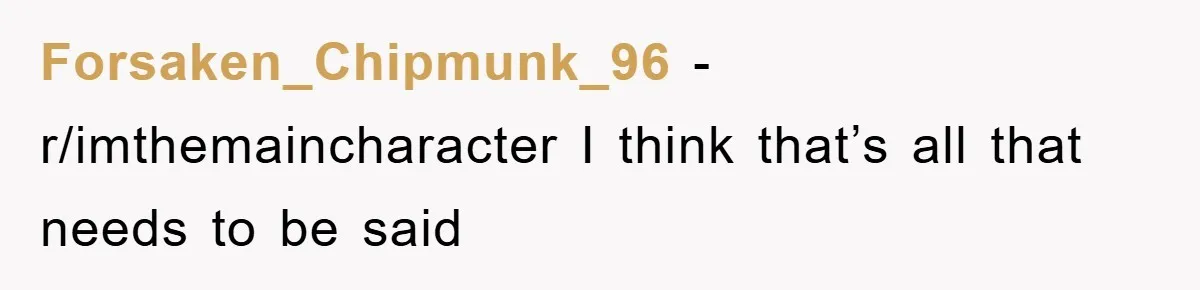 Forsaken_Chipmunk_96 − r/imthemaincharacter I think that’s all that needs to be said