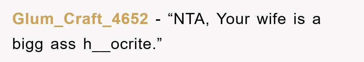 Glum_Craft_4652 - “NTA, Your wife is a bigg ass h__ocrite.”