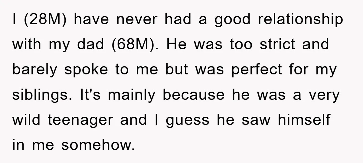 I (28M) have never had a good relationship with my dad (68M). He was too strict and barely spoke to me but was perfect for my siblings. It's mainly because...