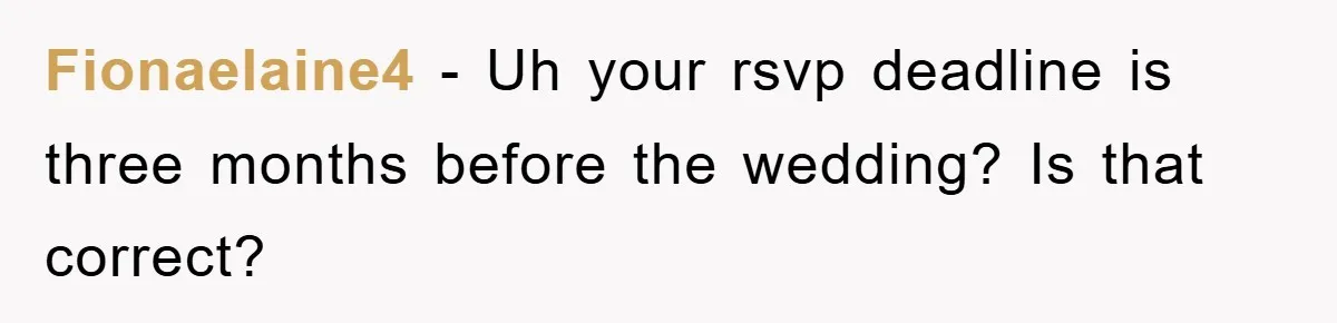 Fionaelaine4 − Uh your rsvp deadline is three months before the wedding? Is that correct?