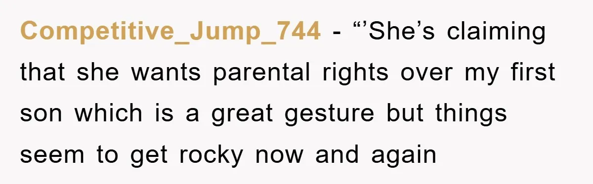 Competitive_Jump_744 - “’She’s claiming that she wants parental rights over my first son which is a great gesture but things seem to get rocky now and again