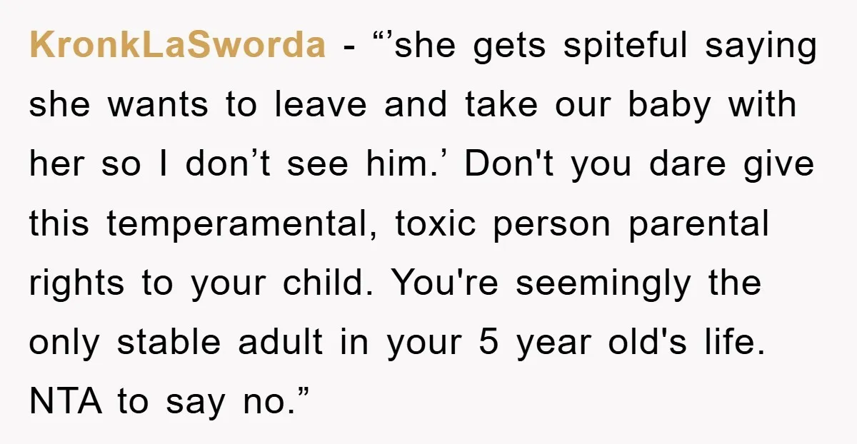 KronkLaSworda - “’she gets spiteful saying she wants to leave and take our baby with her so I don’t see him.’ Don't you dare give this temperamental, toxic person parental...