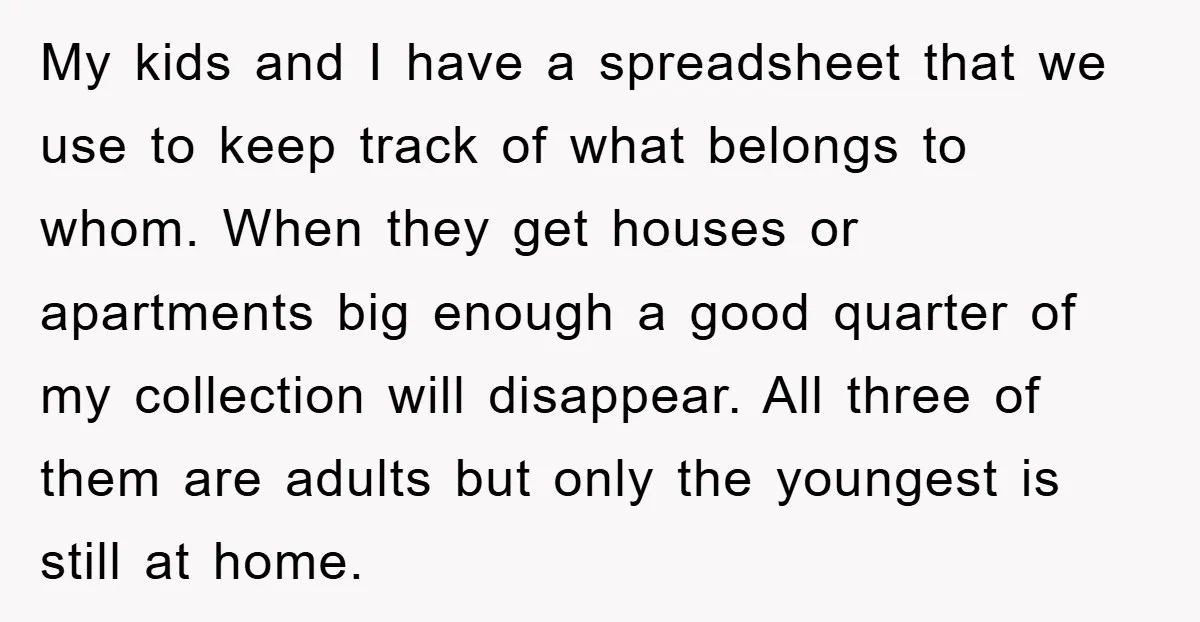 My kids and I have a spreadsheet that we use to keep track of what belongs to whom. When they get houses or apartments big enough a good quarter of...