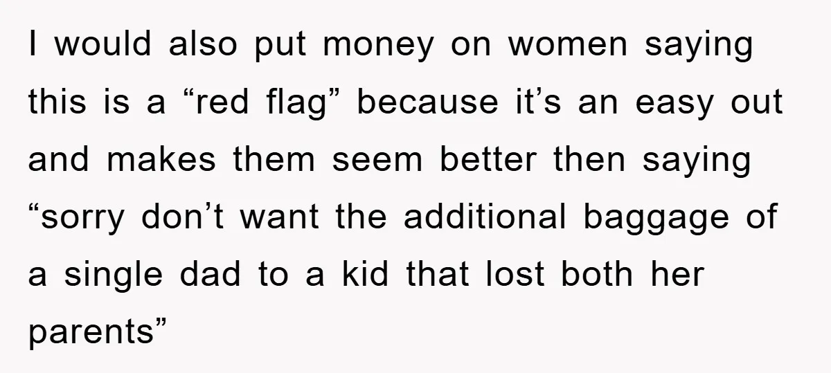 I would also put money on women saying this is a “red flag” because it’s an easy out and makes them seem better then saying “sorry don’t want the additional...