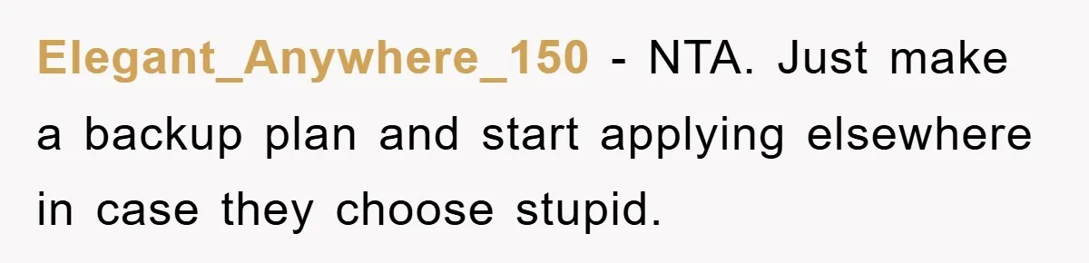 Elegant_Anywhere_150 − NTA. Just make a backup plan and start applying elsewhere in case they choose stupid.