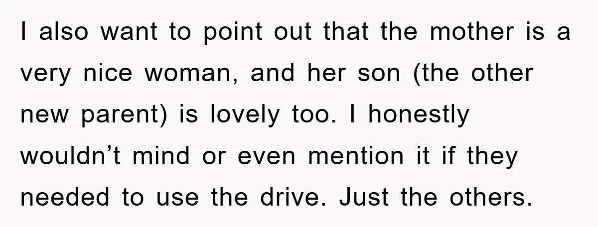 I also want to point out that the mother is a very nice woman, and her son (the other new parent) is lovely too. I honestly wouldn’t mind or even...