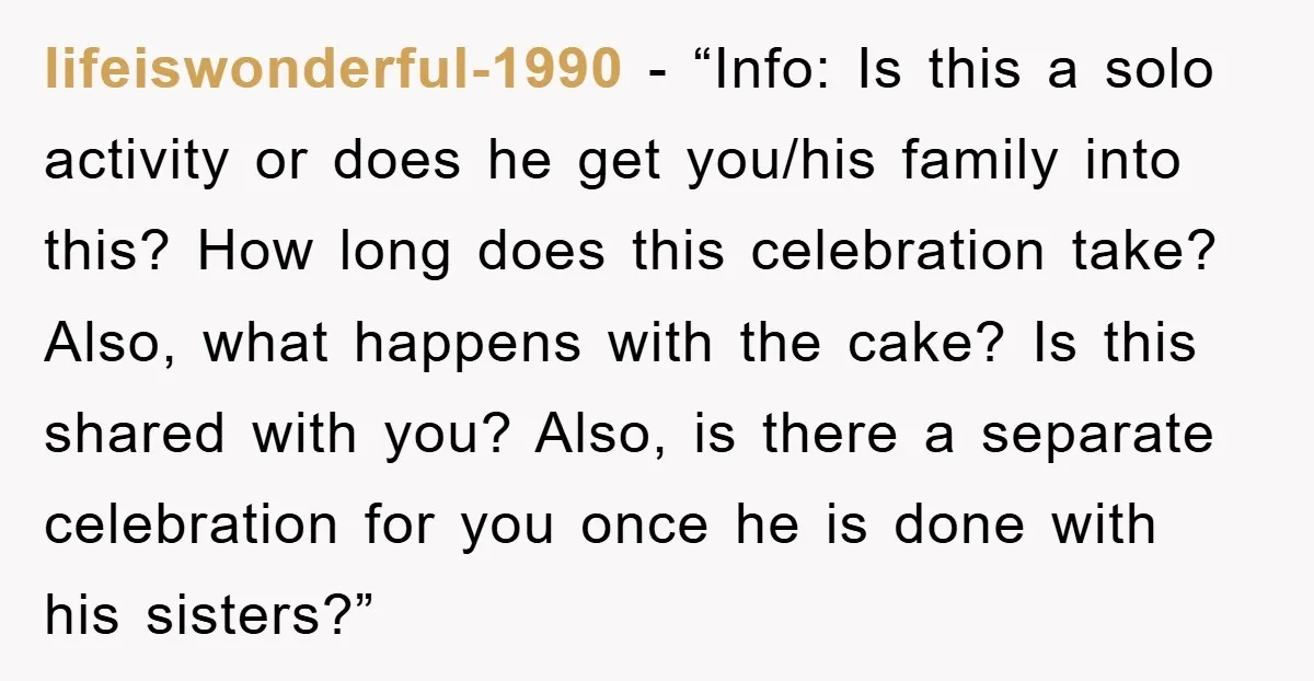 lifeiswonderful-1990 - “Info: Is this a solo activity or does he get you/his family into this? How long does this celebration take? Also, what happens with the cake? Is this...