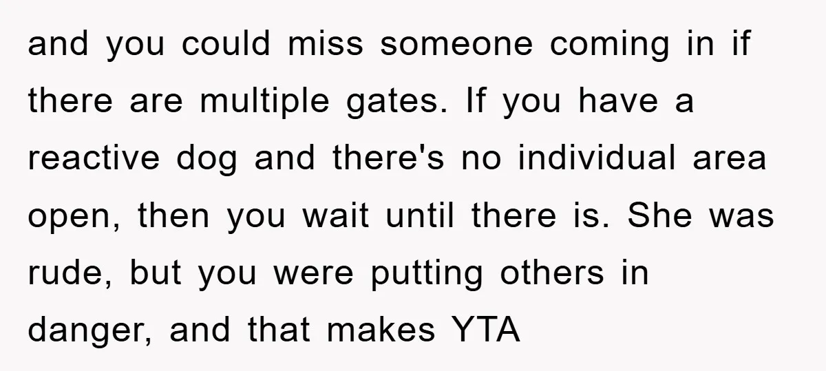 and you could miss someone coming in if there are multiple gates. If you have a reactive dog and there's no individual area open, then you wait until there is....