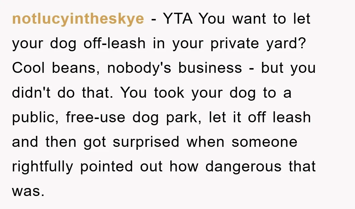 notlucyintheskye − YTA You want to let your dog off-leash in your private yard? Cool beans, nobody's business - but you didn't do that. You took your dog to a...