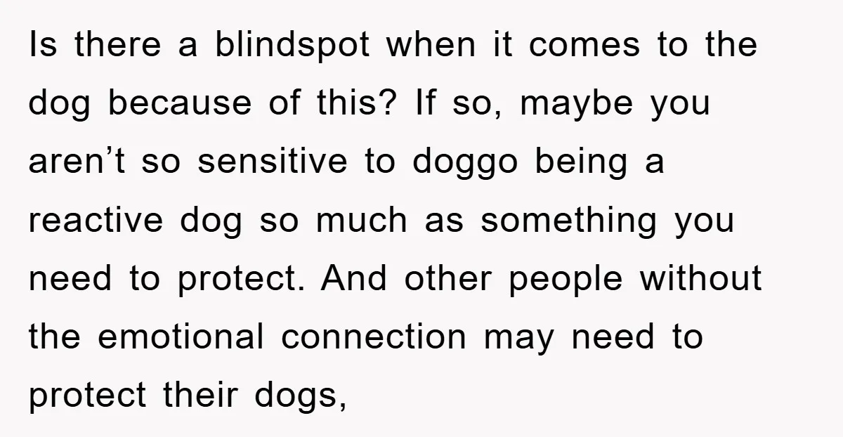 Is there a blindspot when it comes to the dog because of this? If so, maybe you aren’t so sensitive to doggo being a reactive dog so much as something...