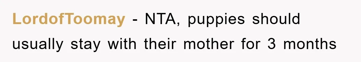 LordofToomay − NTA, puppies should usually stay with their mother for 3 months