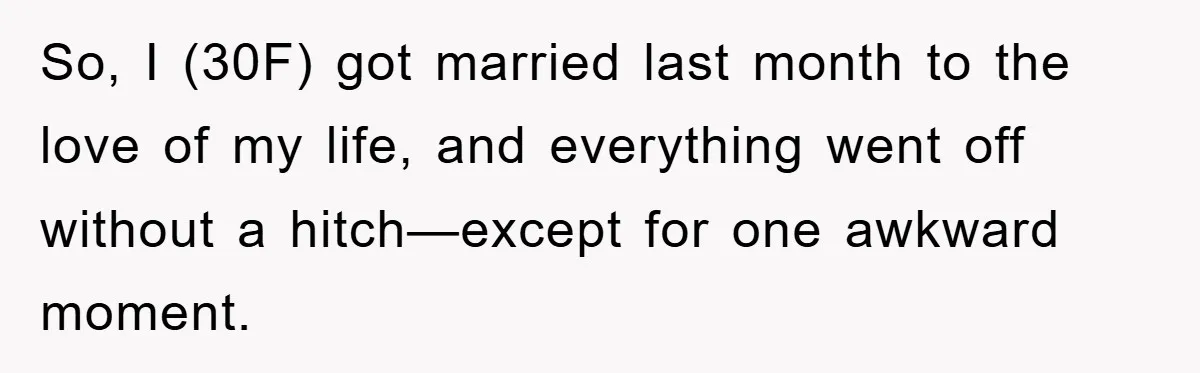 So, I (30F) got married last month to the love of my life, and everything went off without a hitch—except for one awkward moment.