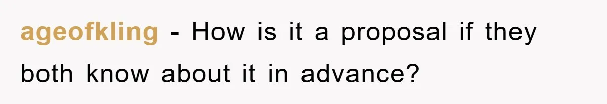 ageofkling − How is it a proposal if they both know about it in advance?
