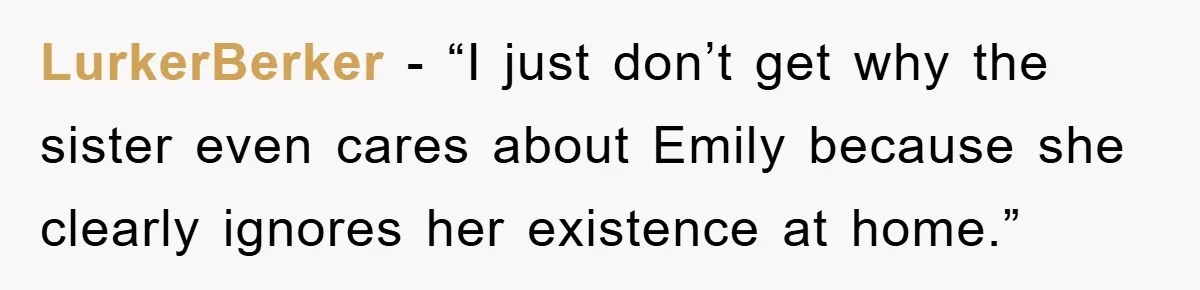LurkerBerker - “I just don’t get why the sister even cares about Emily because she clearly ignores her existence at home.”
