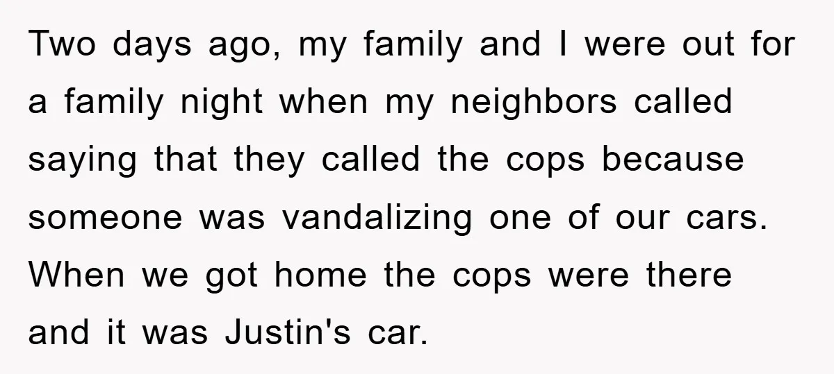 Two days ago, my family and I were out for a family night when my neighbors called saying that they called the cops because someone was vandalizing one of our...