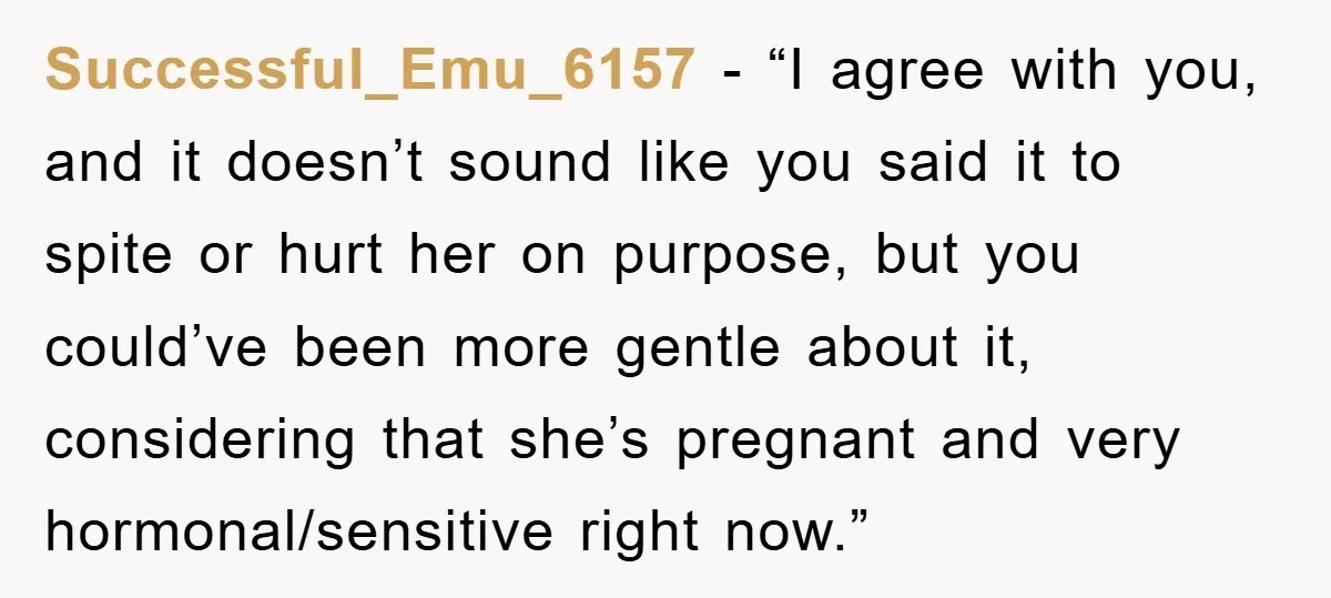Successful_Emu_6157 - “I agree with you, and it doesn’t sound like you said it to spite or hurt her on purpose, but you could’ve been more gentle about it, considering...