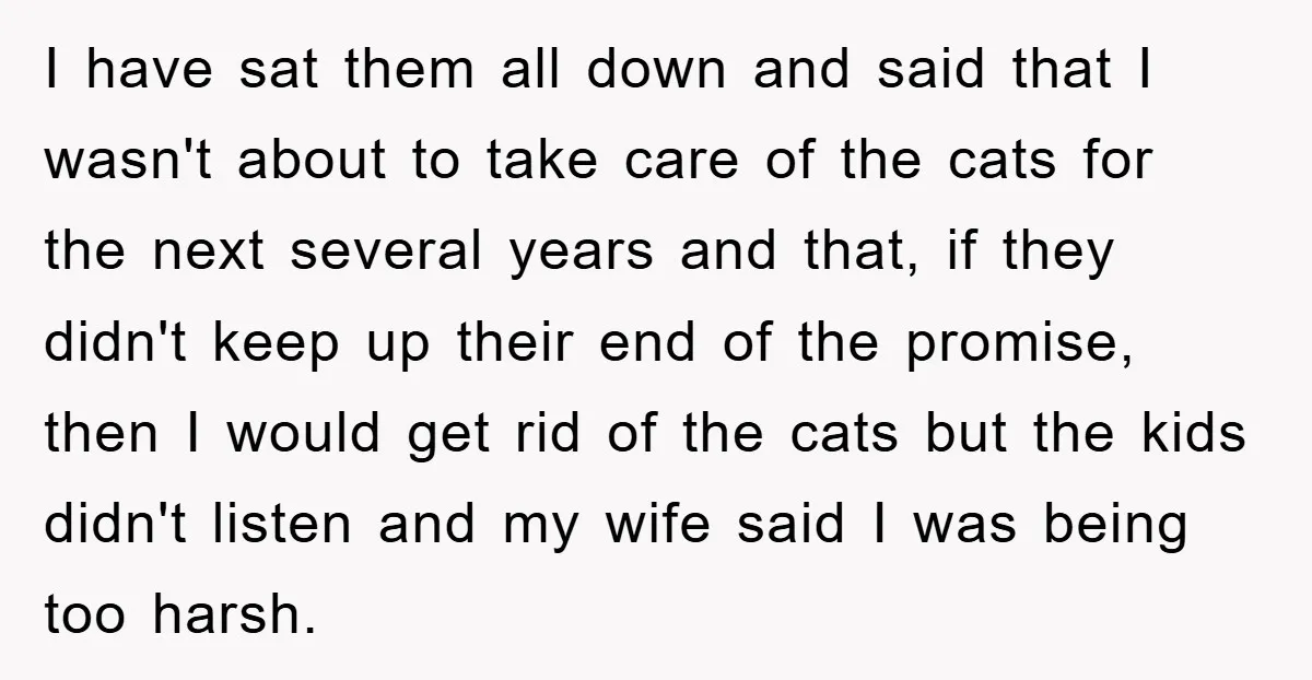 I have sat them all down and said that I wasn't about to take care of the cats for the next several years and that, if they didn't keep up...