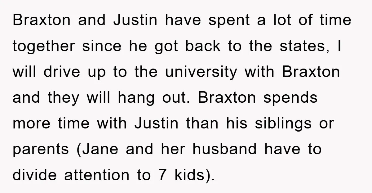 Braxton and Justin have spent a lot of time together since he got back to the states, I will drive up to the university with Braxton and they will hang...