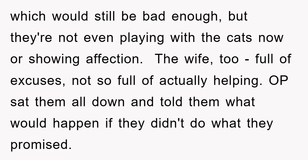which would still be bad enough, but they're not even playing with the cats now or showing affection. The wife, too - full of excuses, not so full of actually...