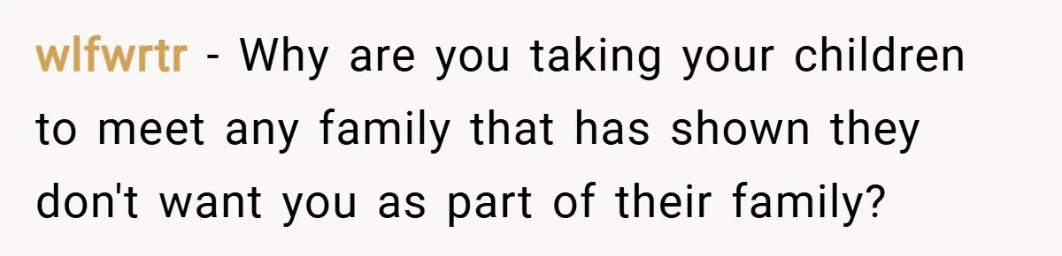 wlfwrtr − Why are you taking your children to meet any family that has shown they don't want you as part of their family?