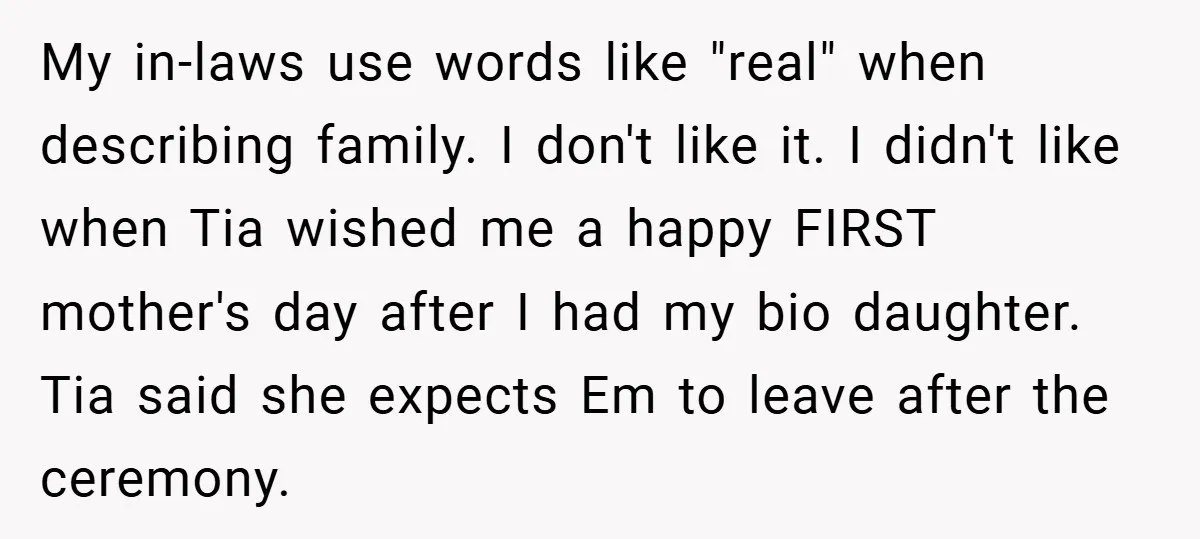 My in-laws use words like "real" when describing family. I don't like it. I didn't like when Tia wished me a happy FIRST mother's day after I had my bio...
