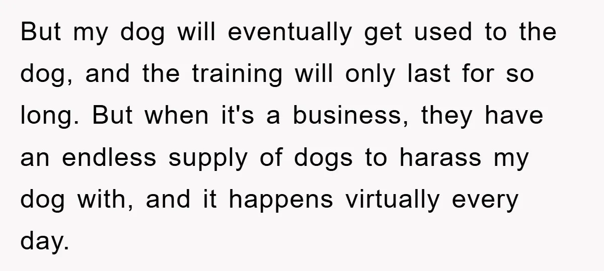 But my dog will eventually get used to the dog, and the training will only last for so long. But when it's a business, they have an endless supply of...
