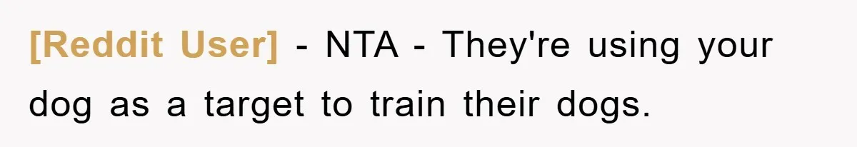 [Reddit User] − NTA - They're using your dog as a target to train their dogs.