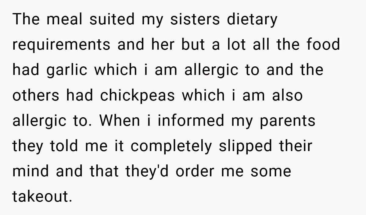 The meal suited my sisters dietary requirements and her but a lot all the food had garlic which i am allergic to and the others had chickpeas which i am...