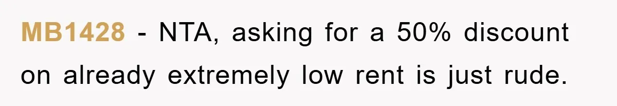 MB1428 − NTA, asking for a 50% discount on already extremely low rent is just rude.