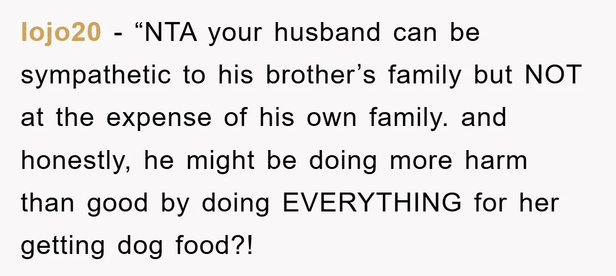 lojo20 − “NTA your husband can be sympathetic to his brother’s family but NOT at the expense of his own family. and honestly, he might be doing more harm than...