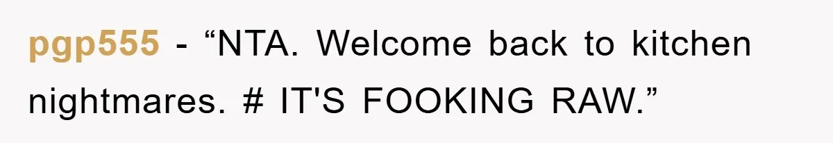 pgp555 − “NTA. Welcome back to kitchen nightmares. # IT'S FOOKING RAW.”
