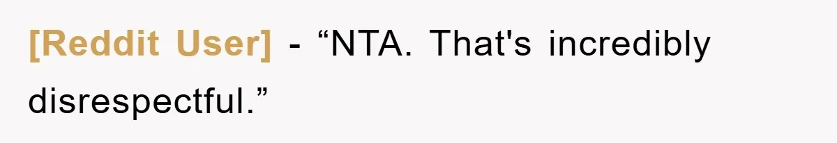 [Reddit User] − “NTA. That's incredibly disrespectful.”